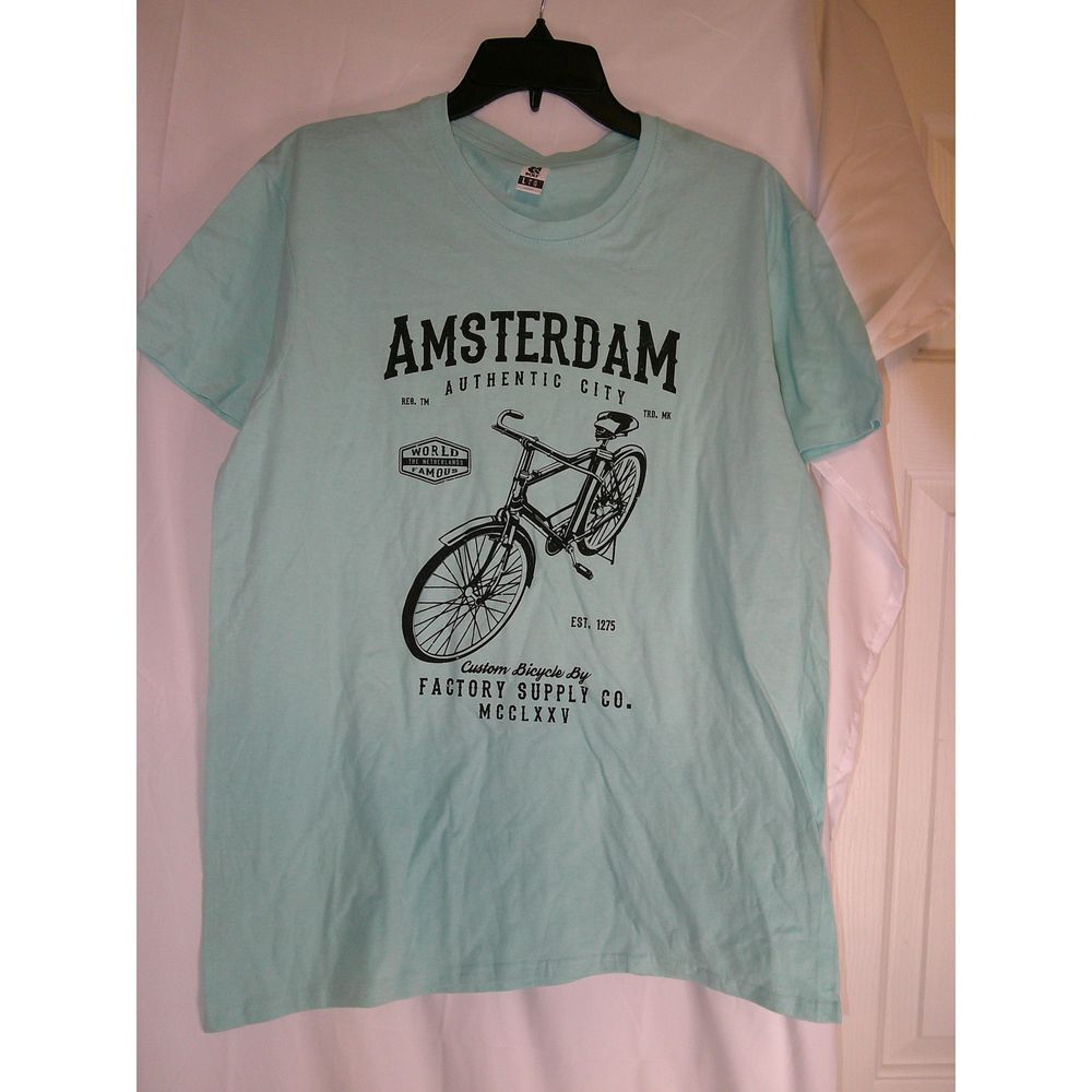 Roly Amsterdam Bicycle Graphic T-Shirt Mint Green Casual Cotton Tee‎ Size L